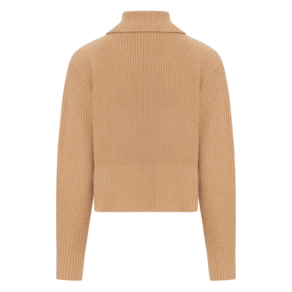 Max Mara Ribbed Zip-neck Sweater In Brown