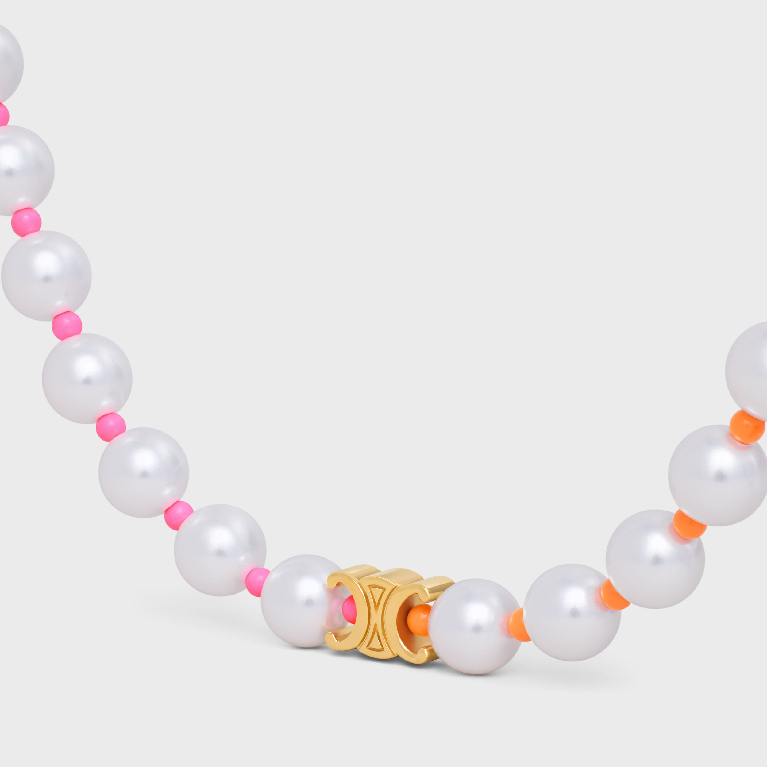 Celine Plage Pearl Necklace In Brass With Gold Finish And Resin Pearls In White