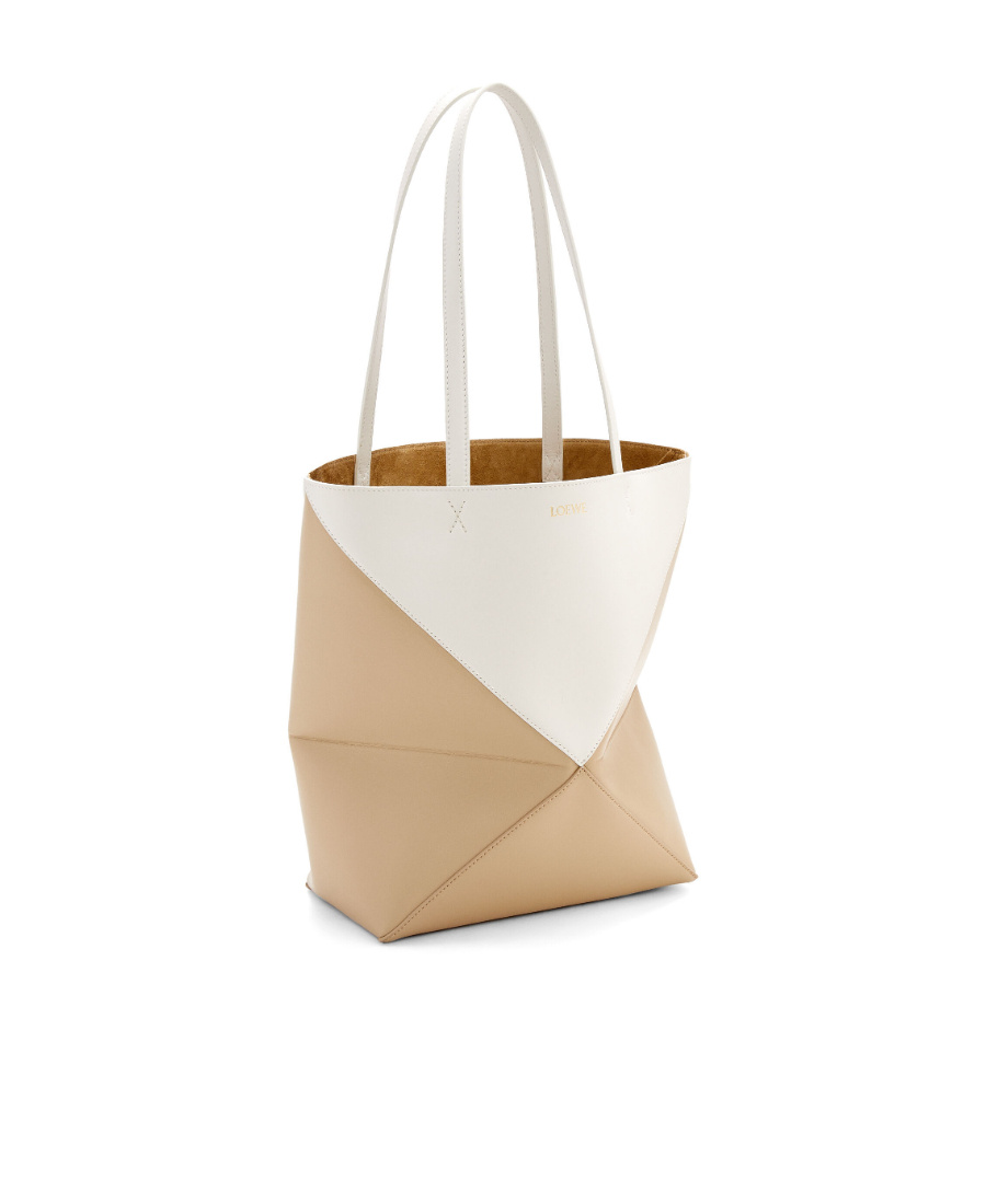 Loewe Mini Puzzle Leather Shoulder Bag In Nude