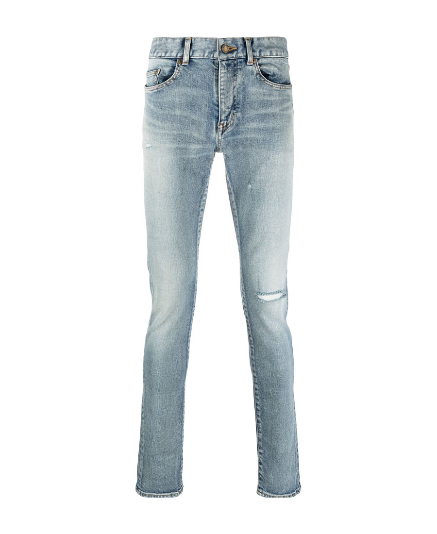 Saint Laurent 15cm Skinny Low Waist Cotton Denim Jeans In Blue