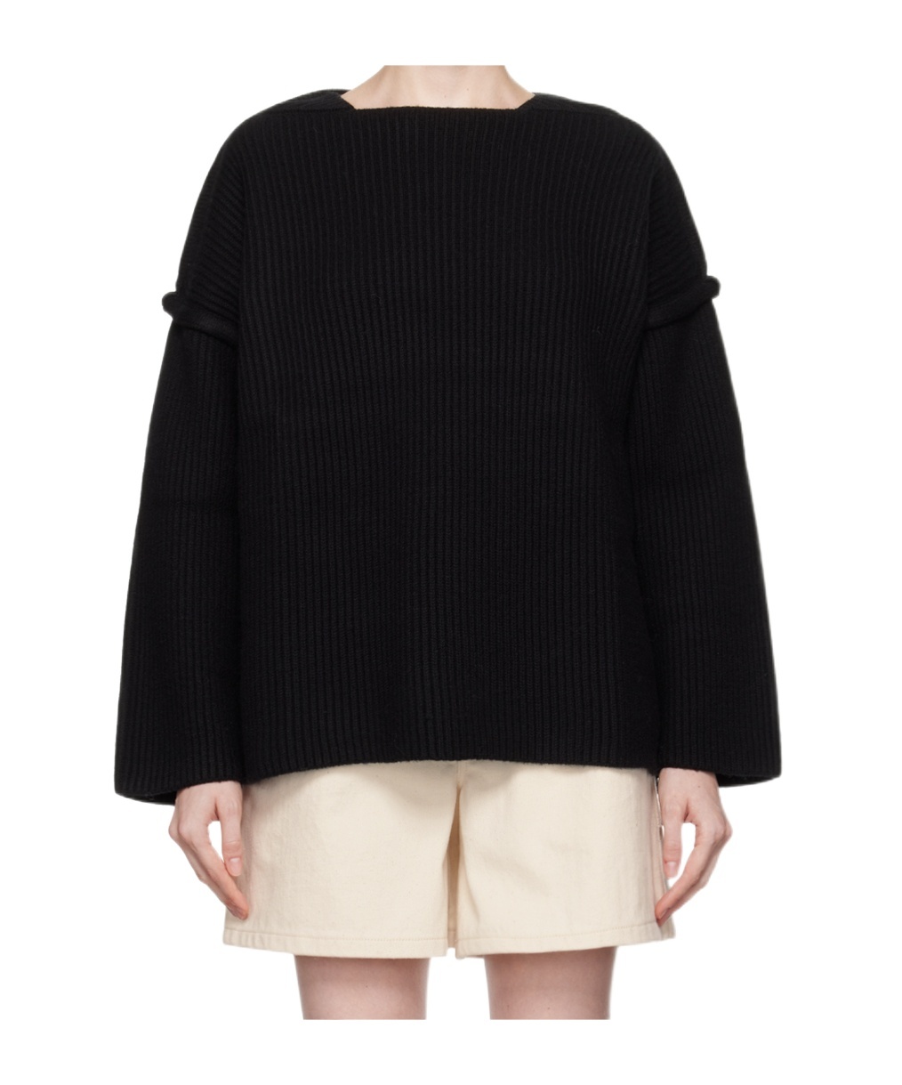Jil Sander Wool Sweater With Oversized Sleeves And Dropped Shoulders In Black