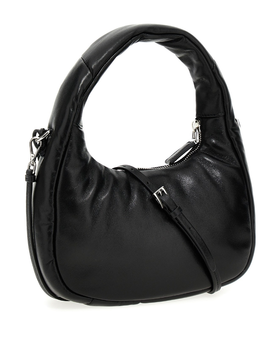Prada Enamel Triangle-logo Leather Shoulder Bag In Black