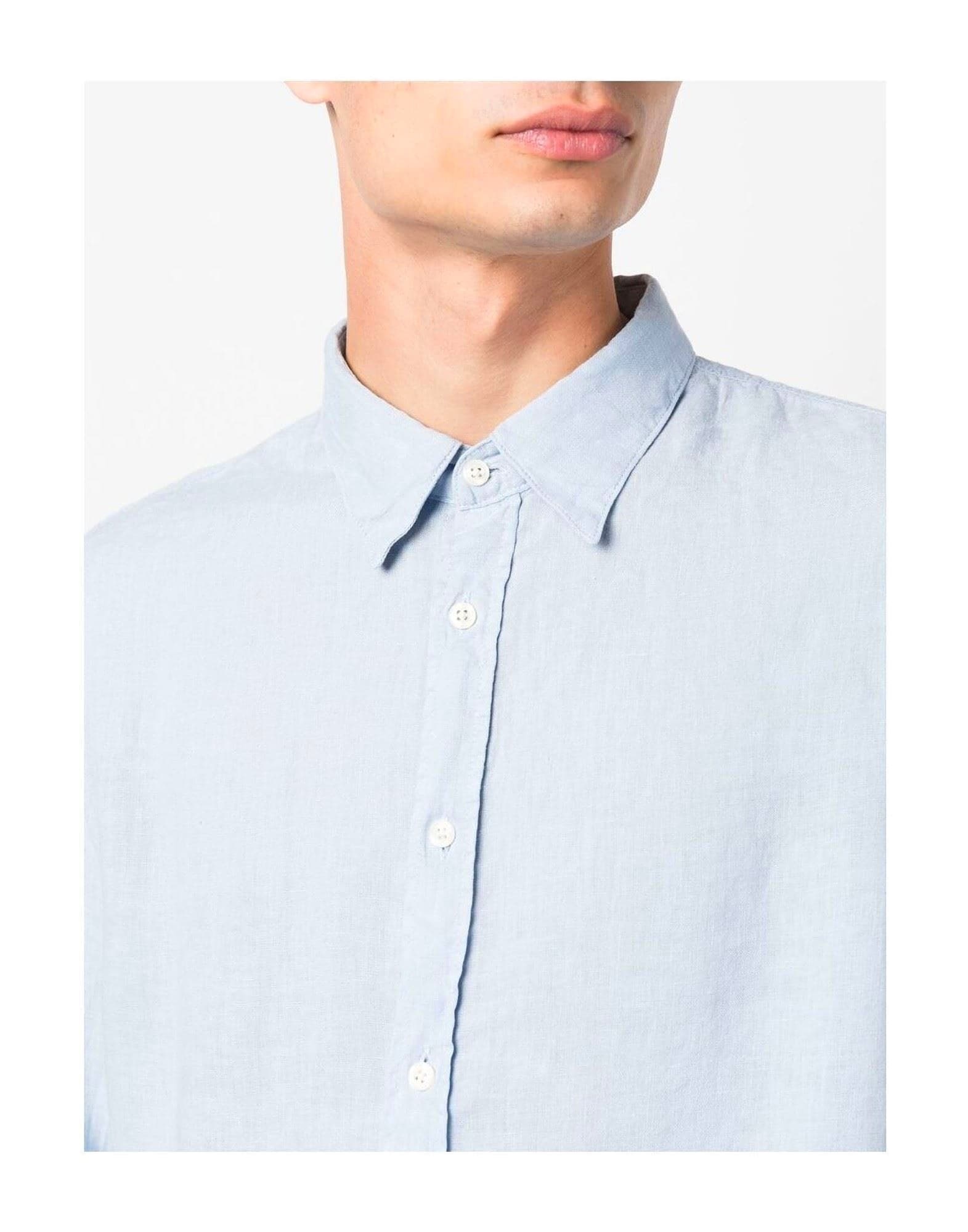 Woolrich Linen Shirt Gd Button-down Collar In Blue