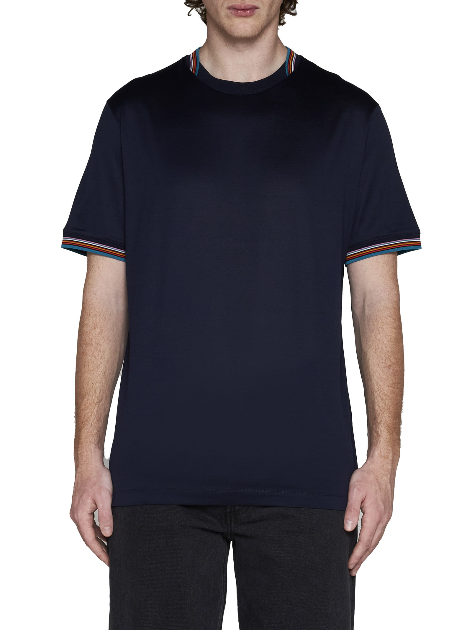 Paul Smith Signature Stripe Trim T-shirt In Blue
