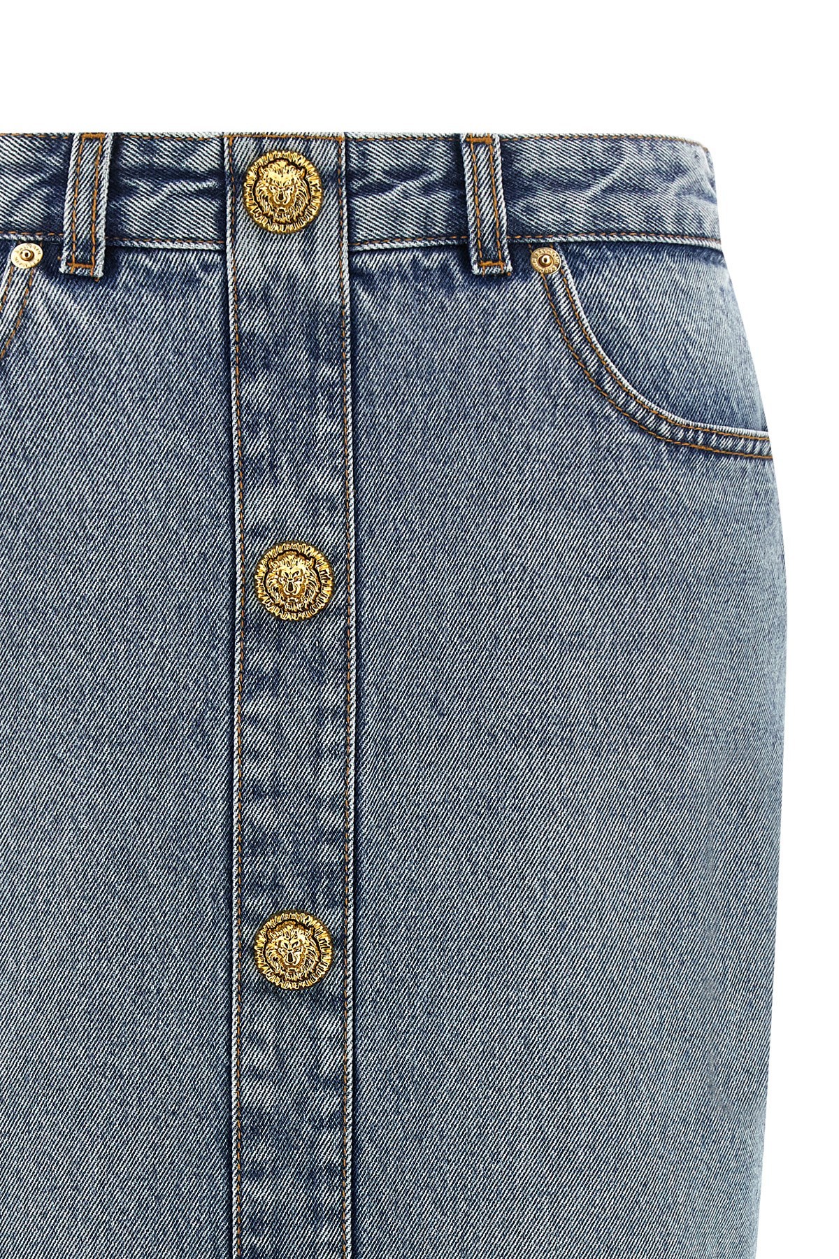 Balmain Denim Skirt Featuring Pockets And Button Accents In Blue