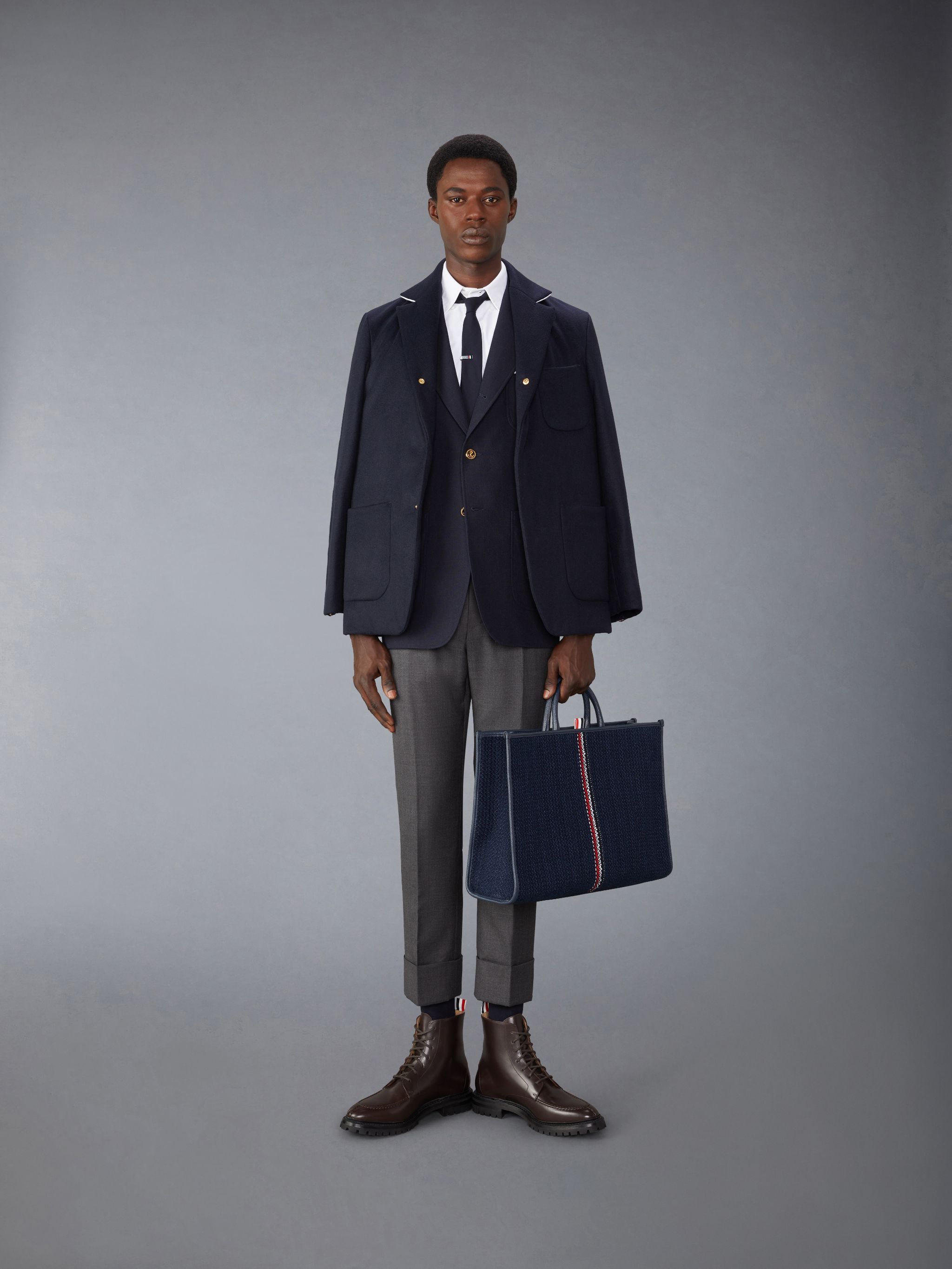 Thom Browne Blue Single-breasted Virgin Wool Blazer In Black