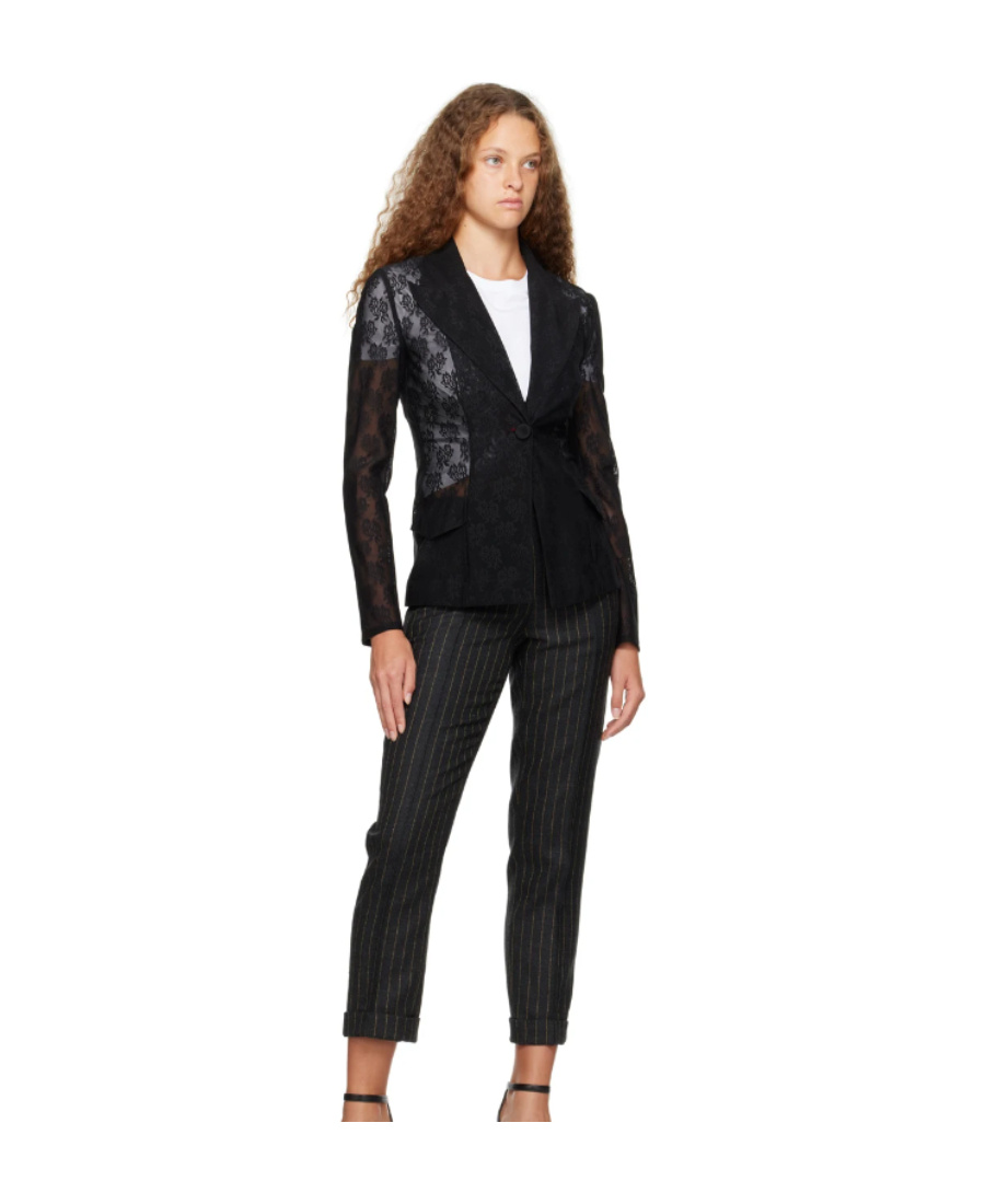 Moschino Sheer Long-sleeved Suit Jacket In Black