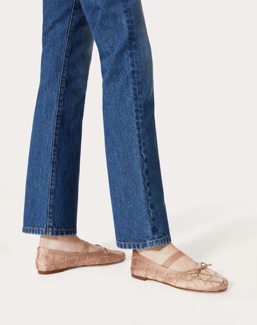 Valentino Garavani Pink Ballet Flats With Toile Iconographe Crystals In Satin Woman In Nude