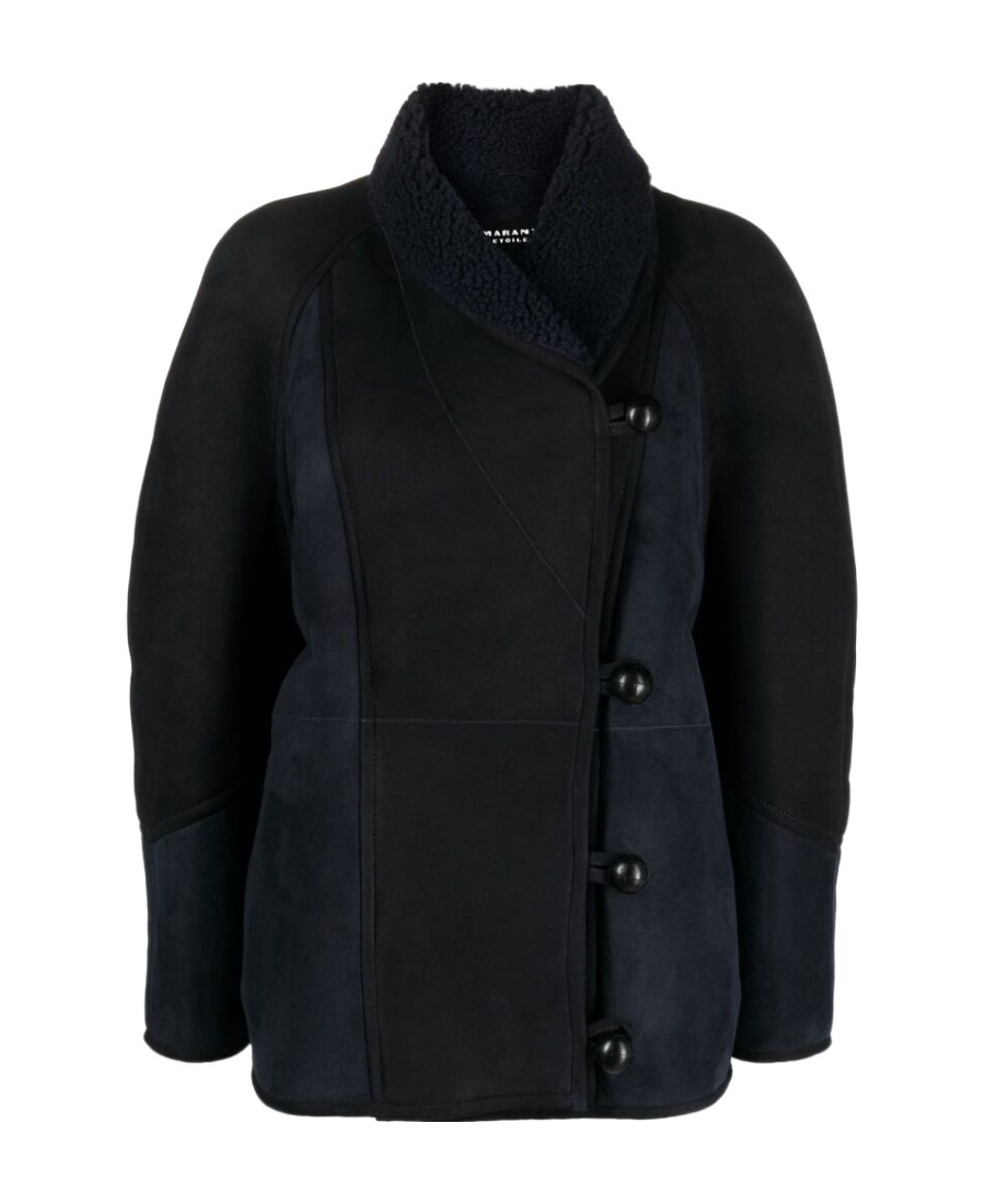 Isabel Marant Étoile Blue Suede Shearling Lined Short Jacket In Black