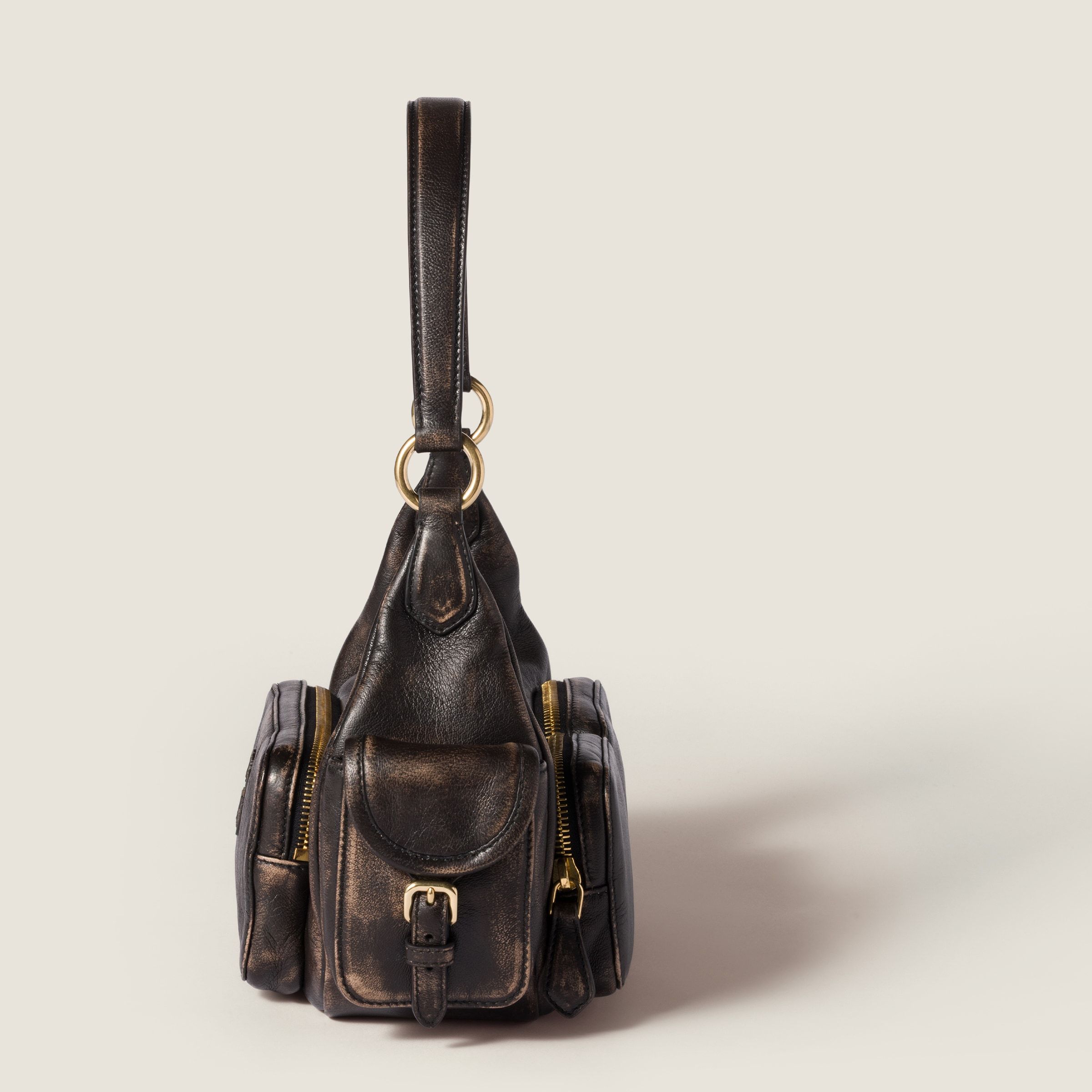 Miu Miu Pocket Nappa Leather Top-handle Bag In Brown