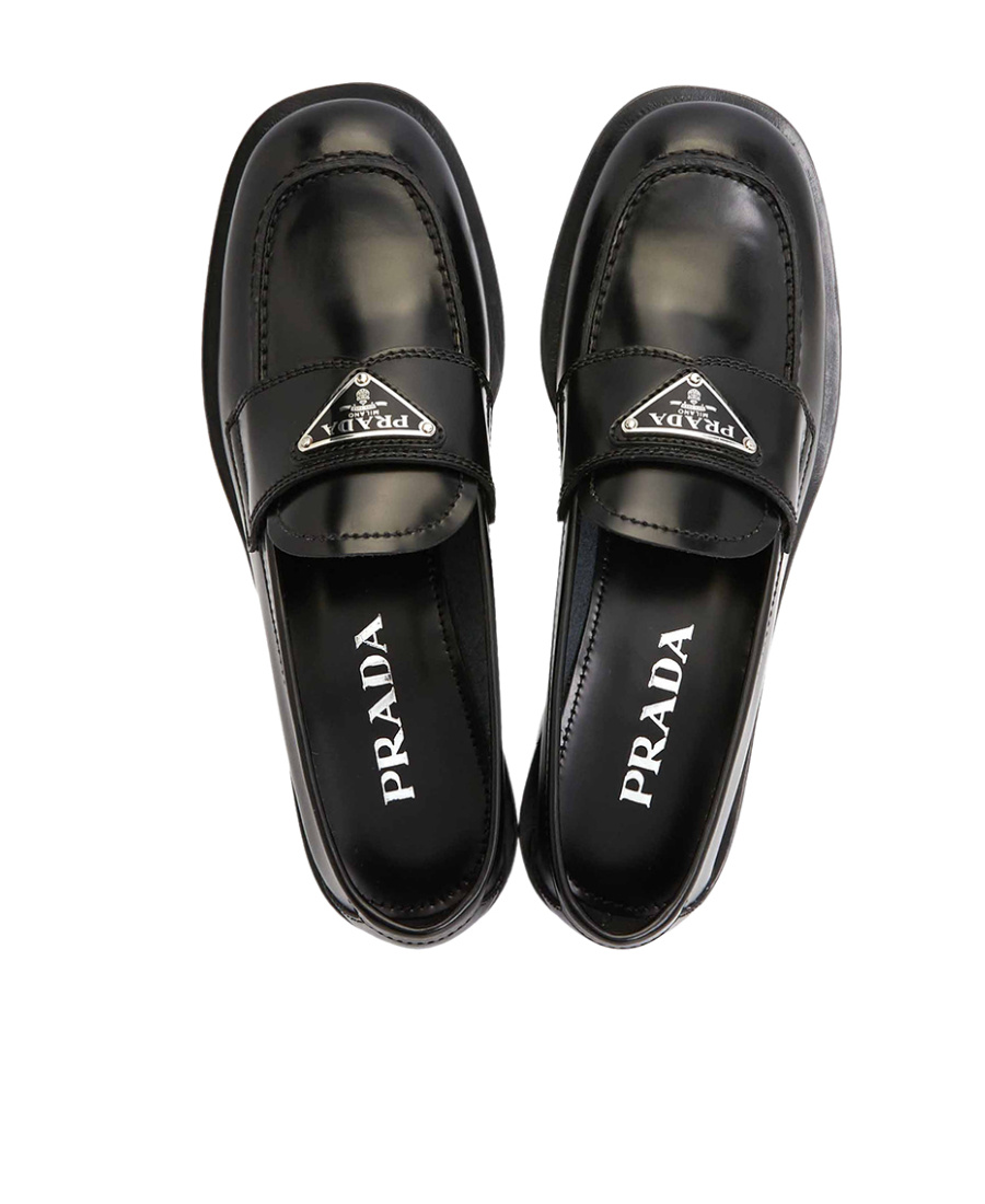 Prada Triangle-logo Leather Loafers In Blue