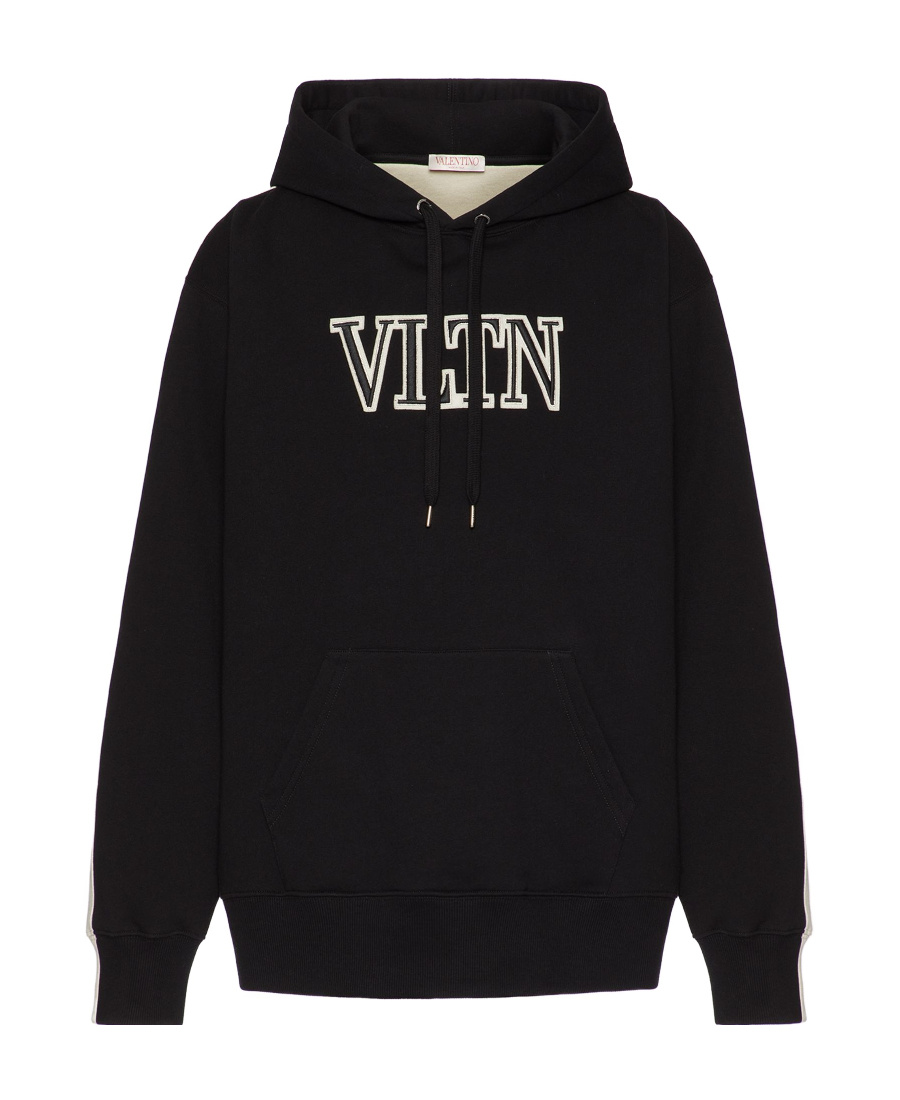 Valentino Logo Detailed Drawstring Hoodie In Black