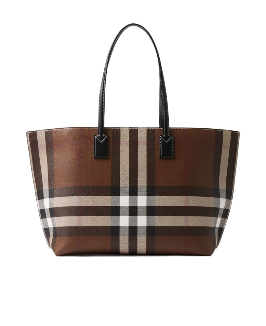 Shop Burberry Checked Logo-tag Tote Bag In Black