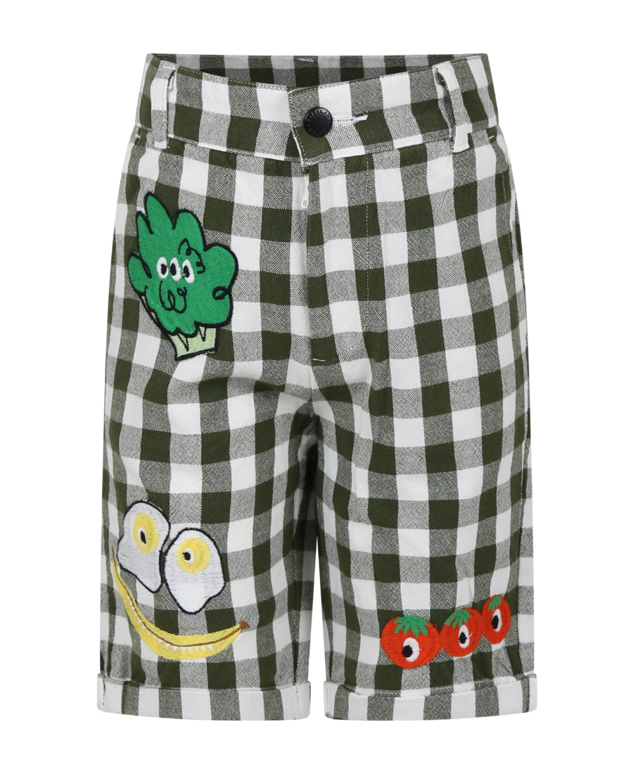 Stella Mccartney Kids Embroidered Motif Checked Shorts In Gray