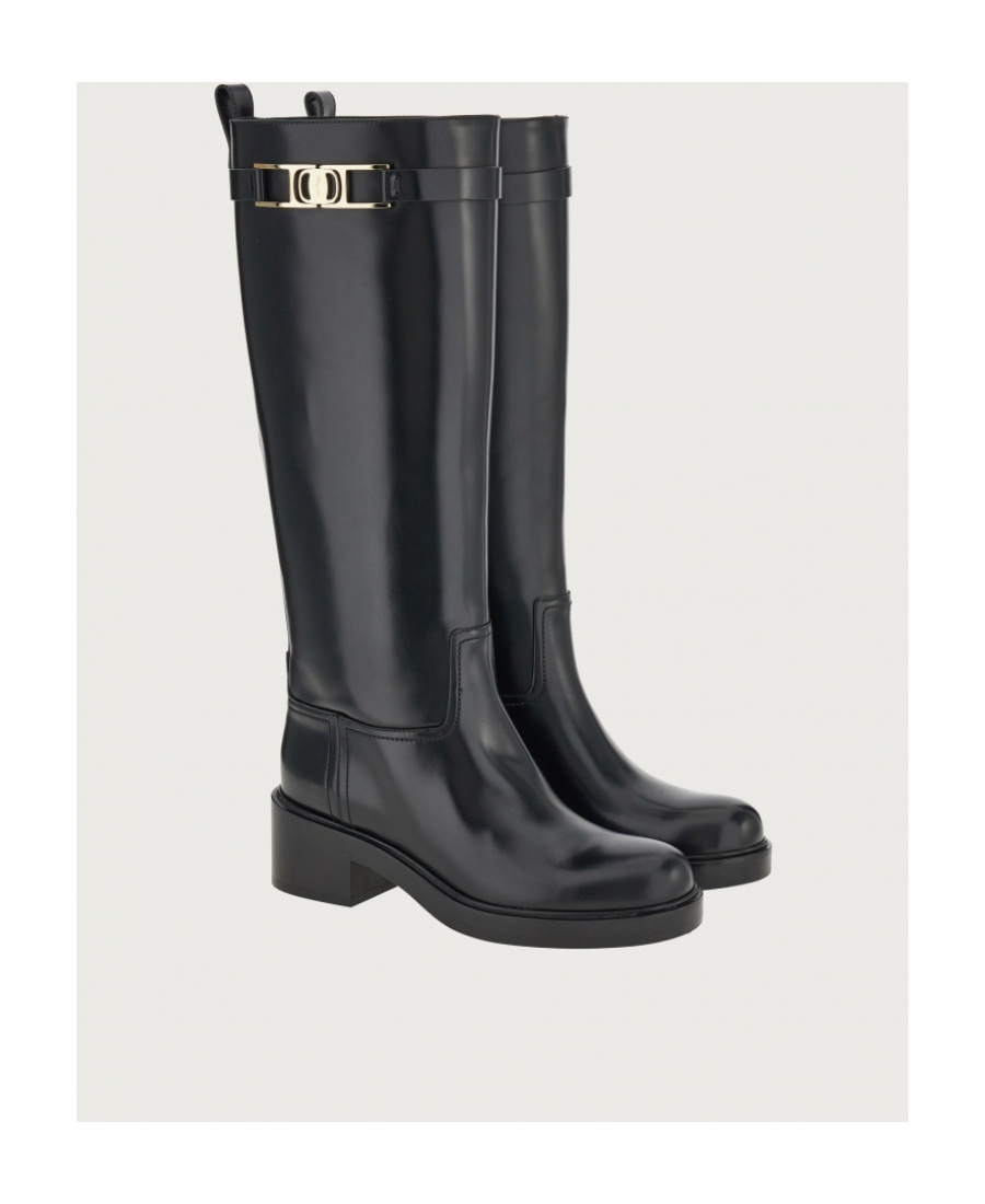 Ferragamo Textured Leather Roly Under The Knee Boots In Black