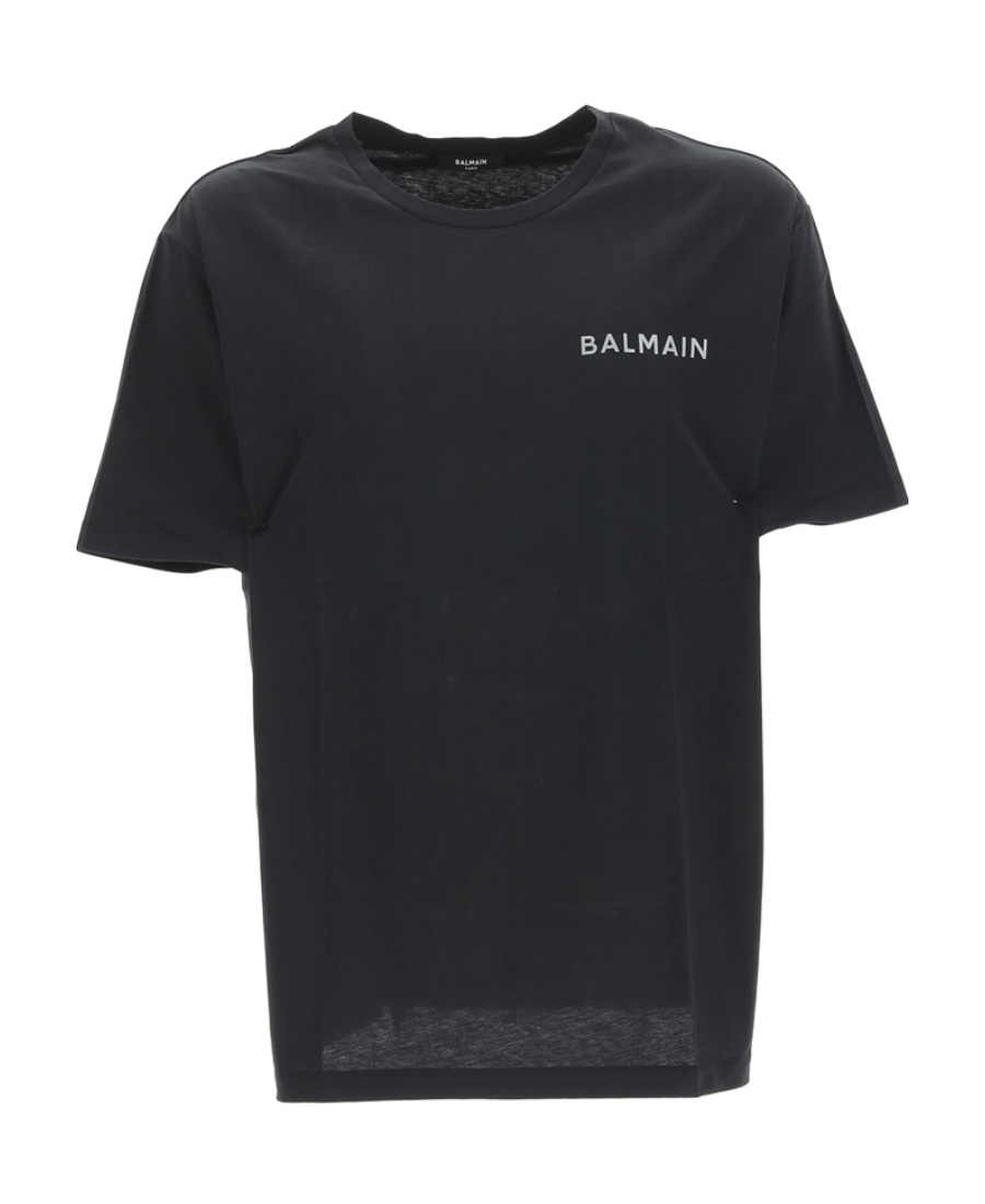 Balmain Black Crewneck T-shirt With Logo Print In Cotton Man