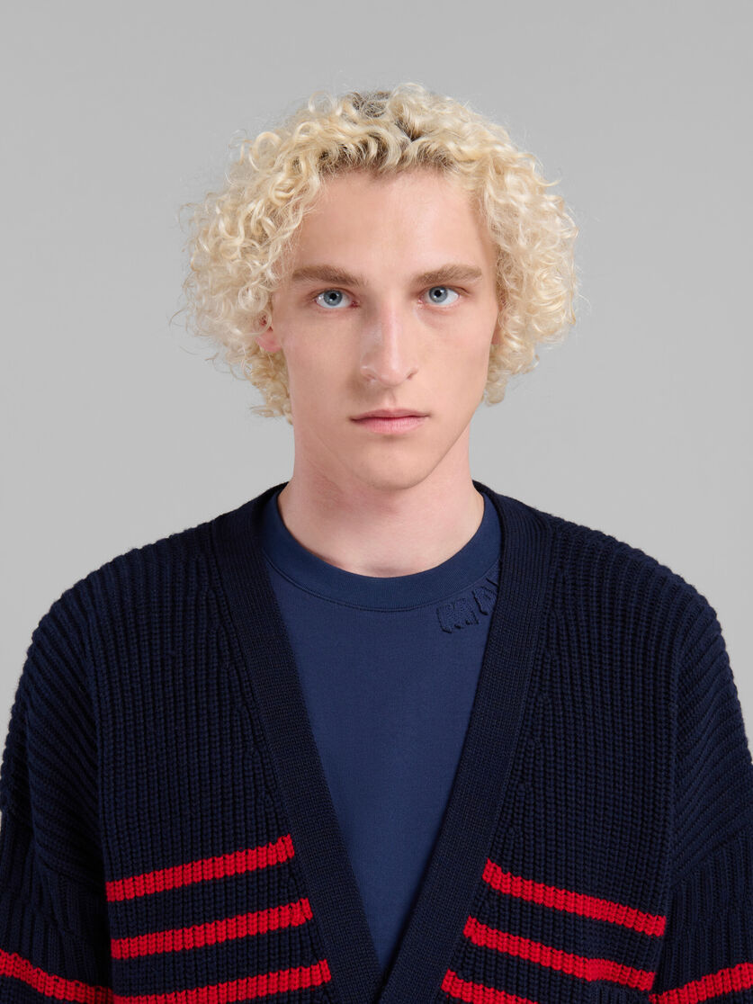 Marni Destroyed Effect Striped Cardigan In Black