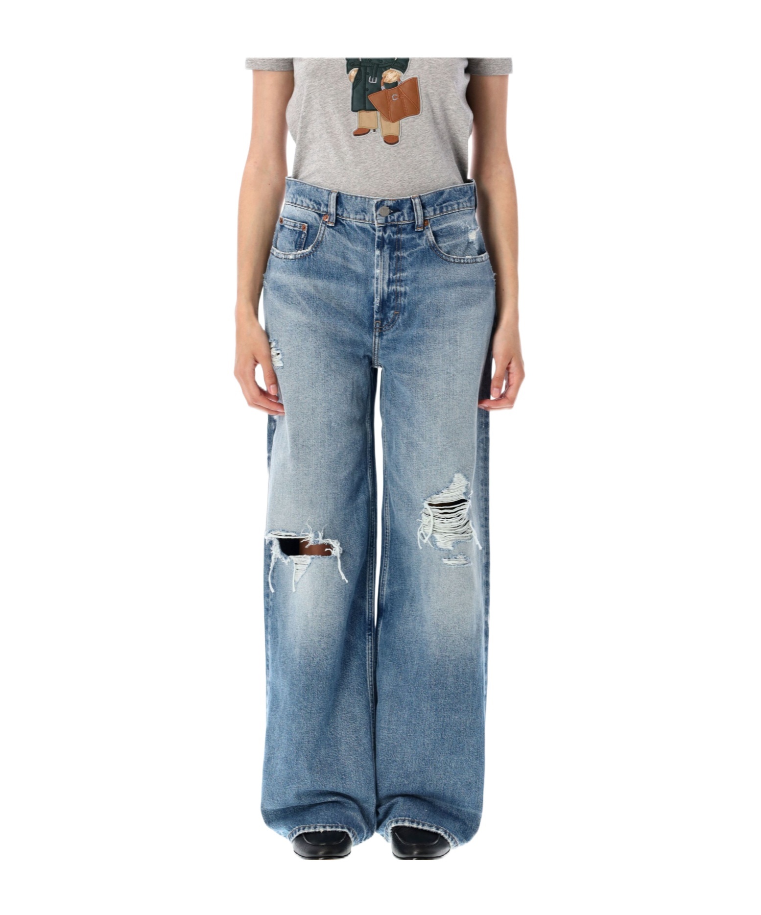 Polo Ralph Lauren Distressed Straight Denim Five Pockets In Blue