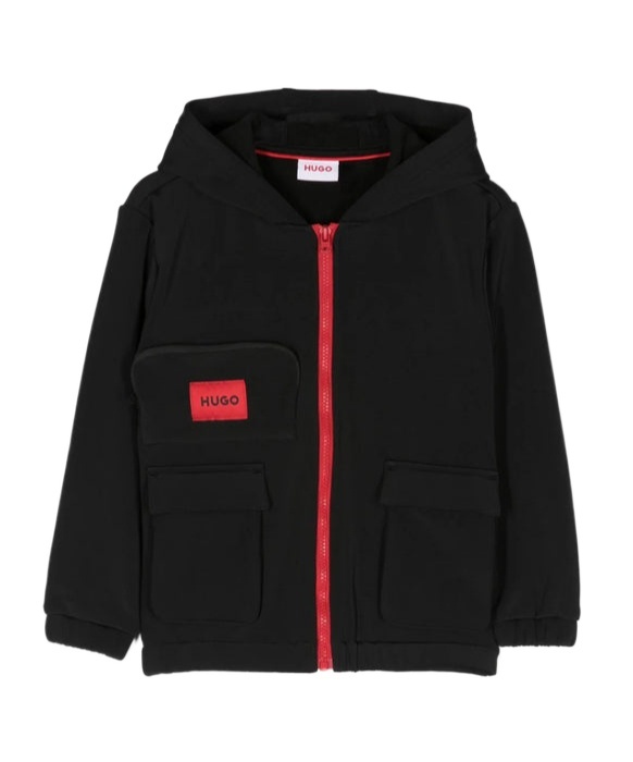 Hugo Boss Logo-patch Hooded Jacket In Black