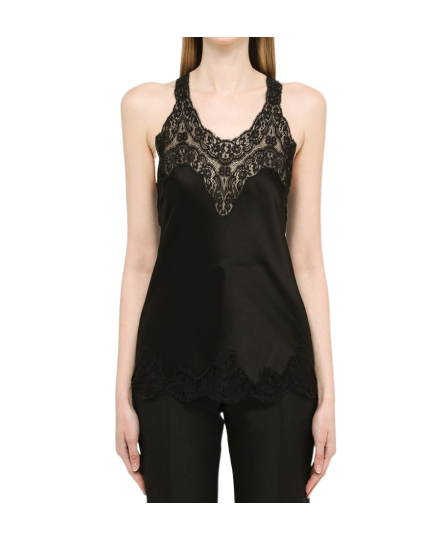 Balenciaga Lace-detail Tank Top In Black