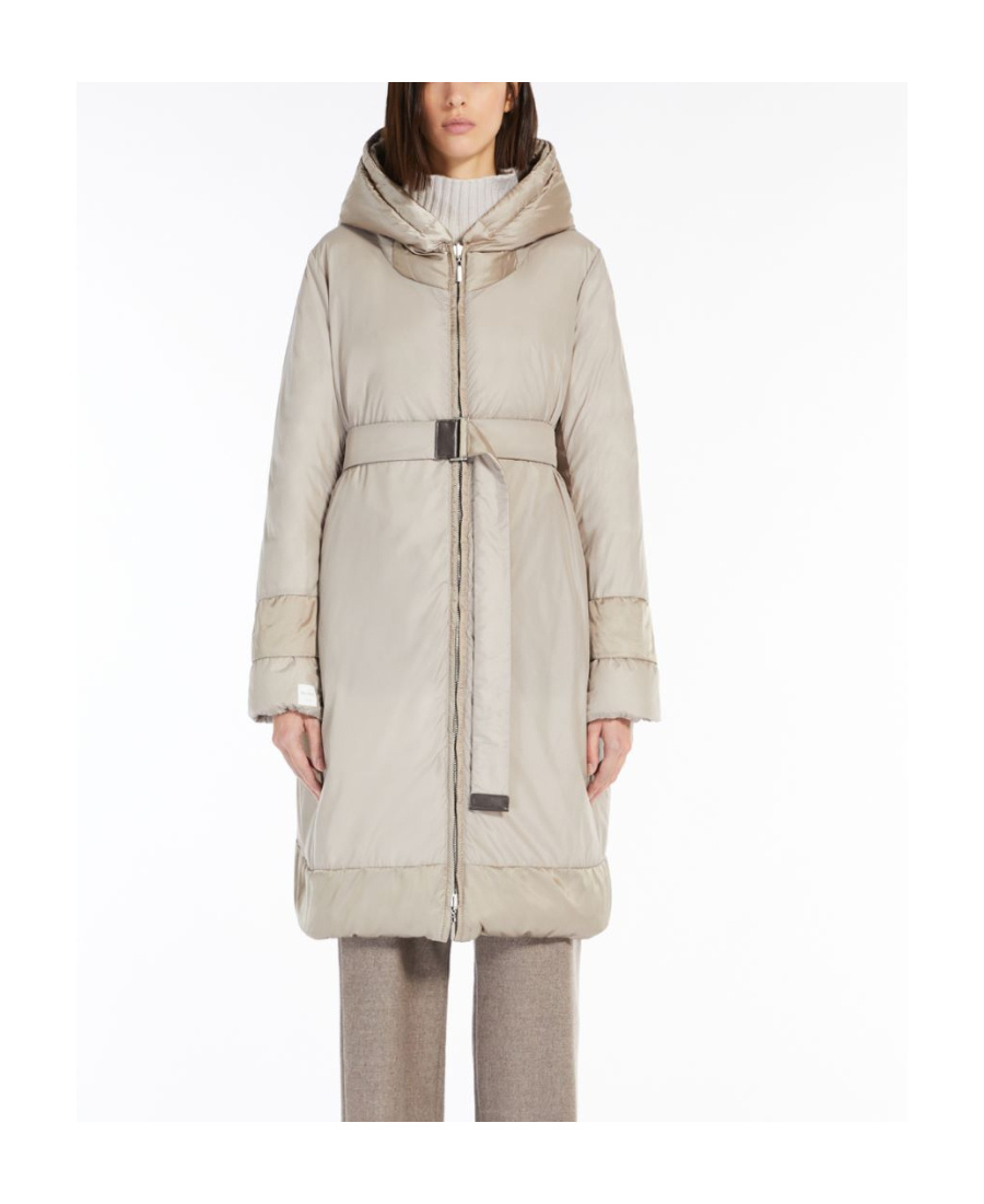 Max Mara Double-sided Waterproof Satin Down Jacket In Gray