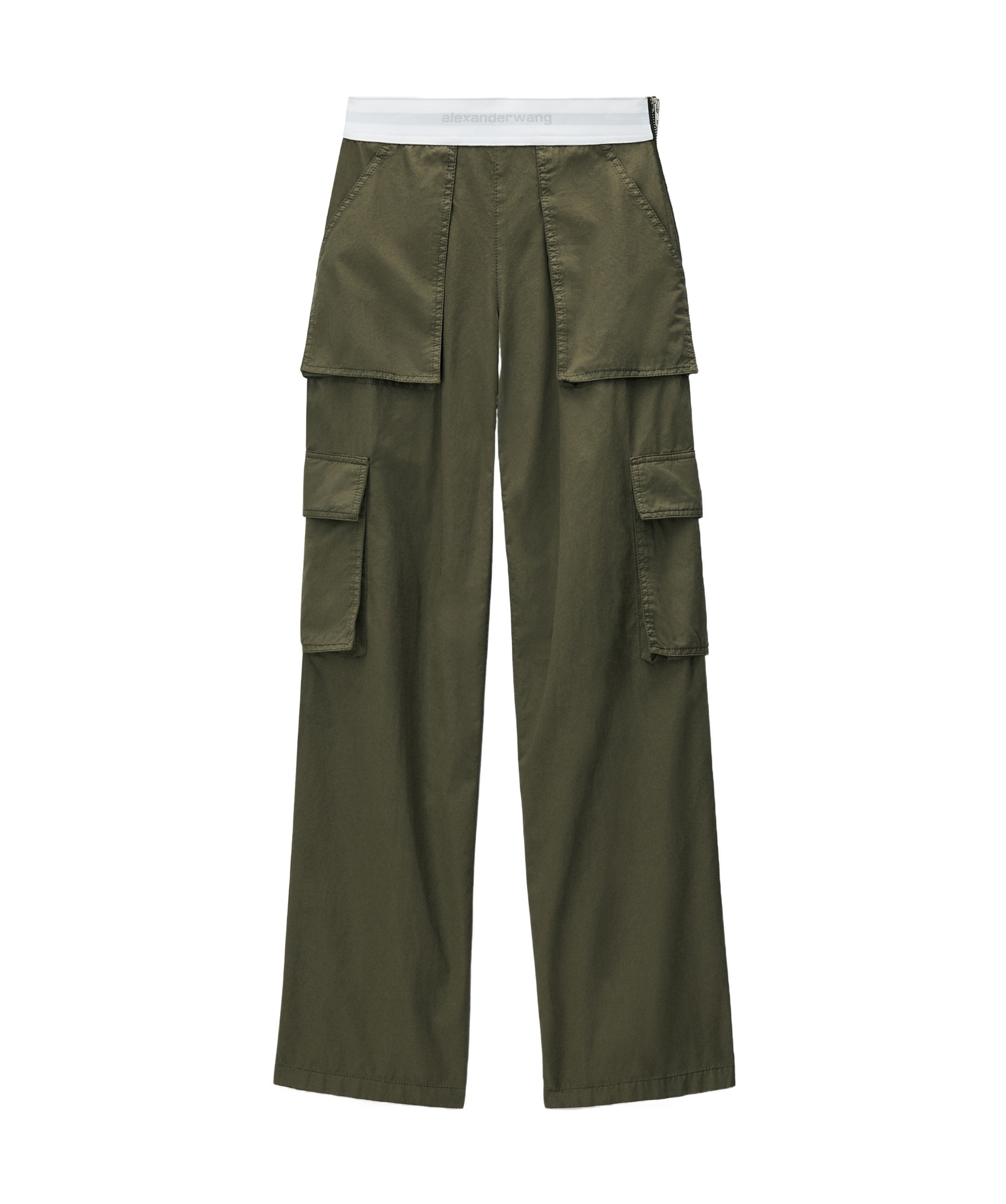 Alexander Wang Logo-waistband Straight-leg Cargo Trousers In Green