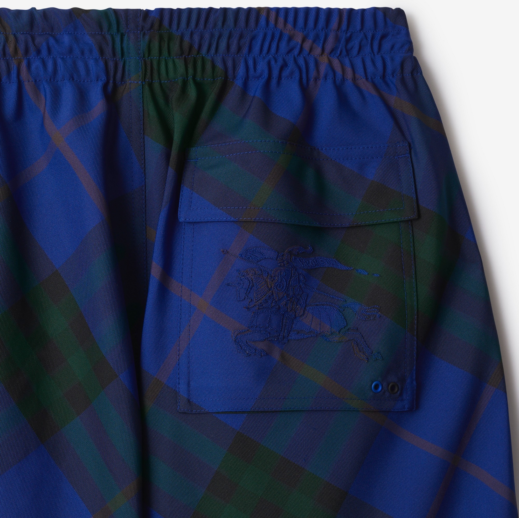 Burberry Ekd-embroidered Straight-leg Checkered Twill Trousers In Blue