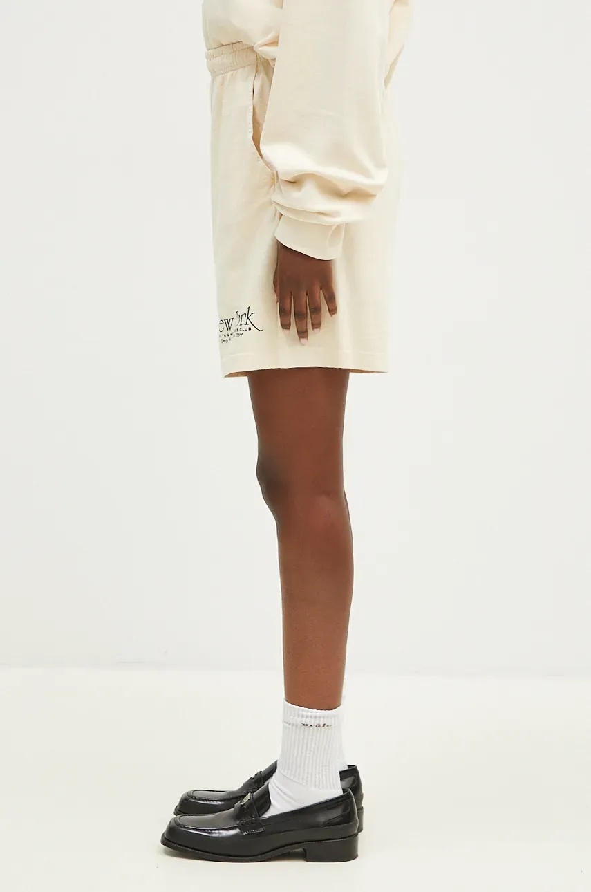 Shop Sporty And Rich Elastic Waist Shorts In Beige
