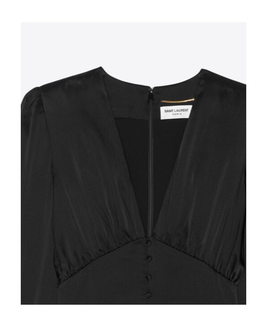 Saint Laurent Long-sleeve Silk Playsuit In Black