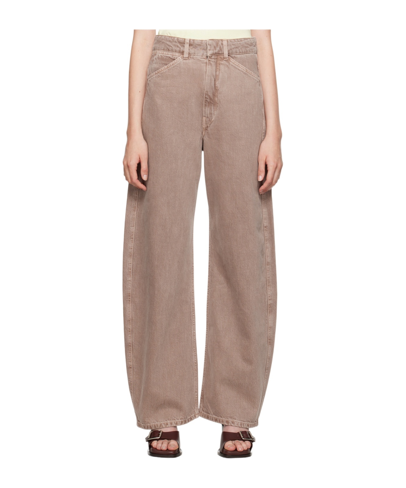Lemaire Pink High Waisted Curved Jeans In Nude