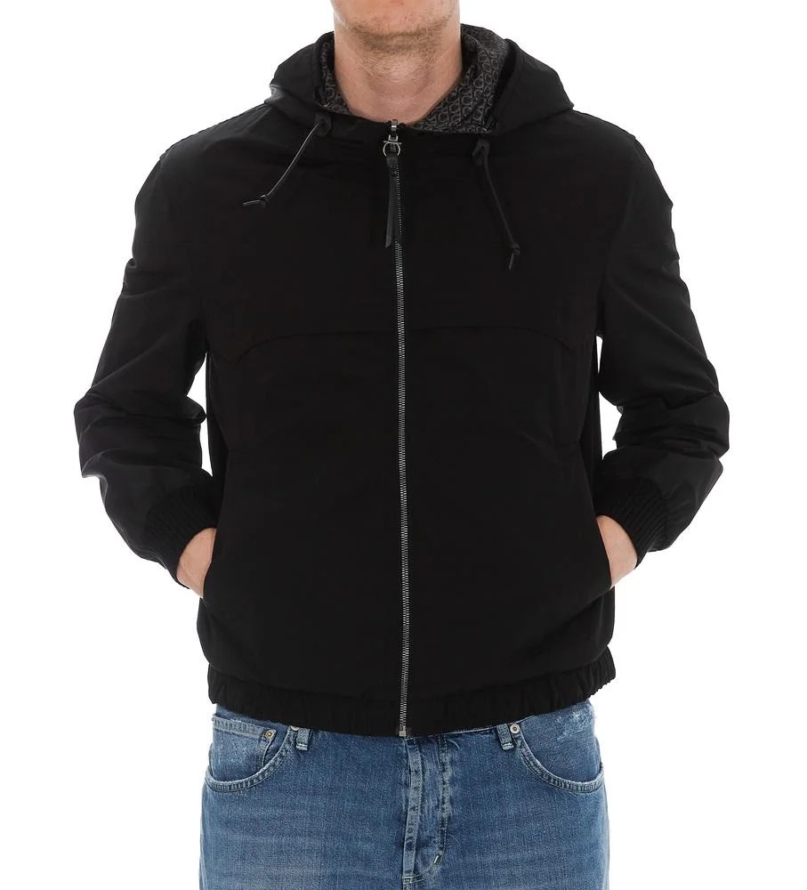 Ferragamo Double-sided Gancini With Hat Casual Jacket In Black