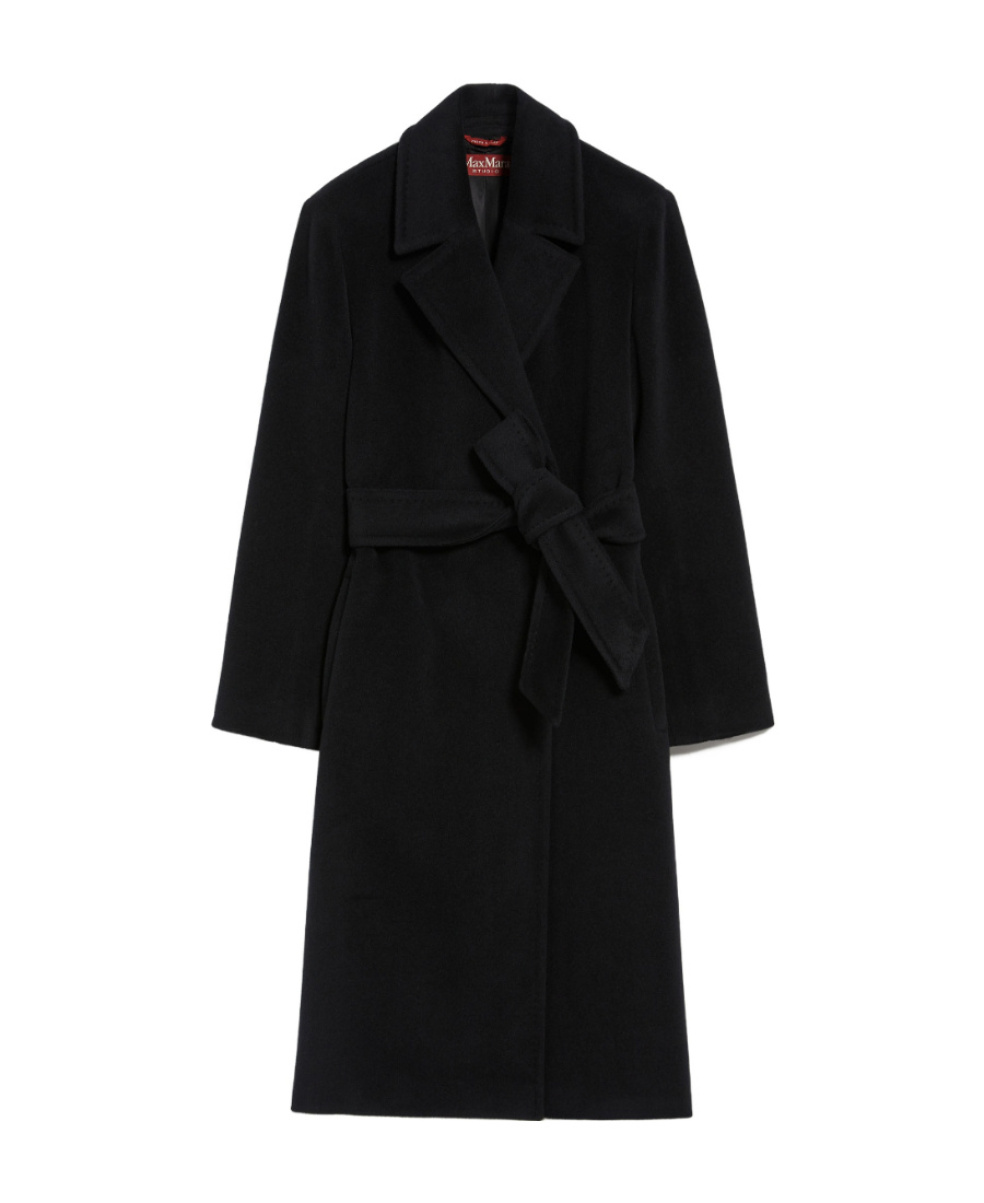 Max Mara Belted Wool Coat In Black