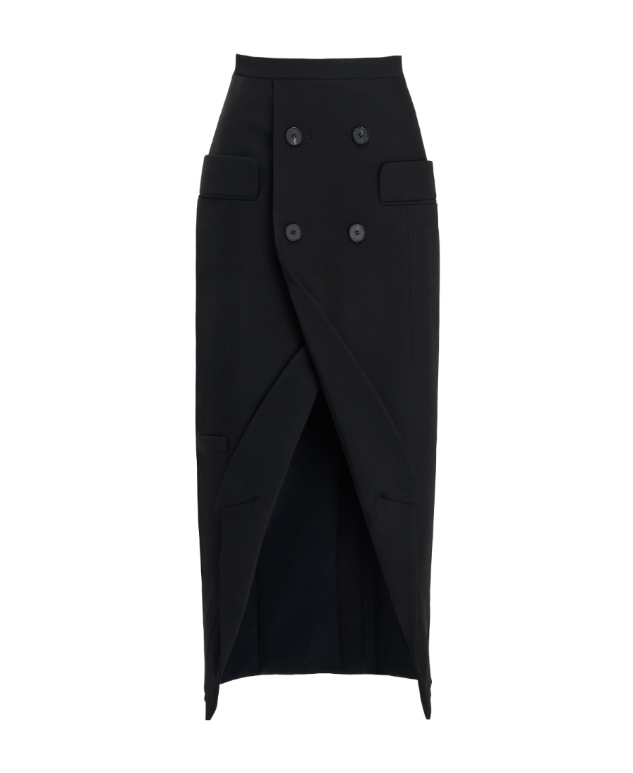 ALEXANDER MCQUEEN DOUBLE-BUTTON WOOL MIDI SKIRT