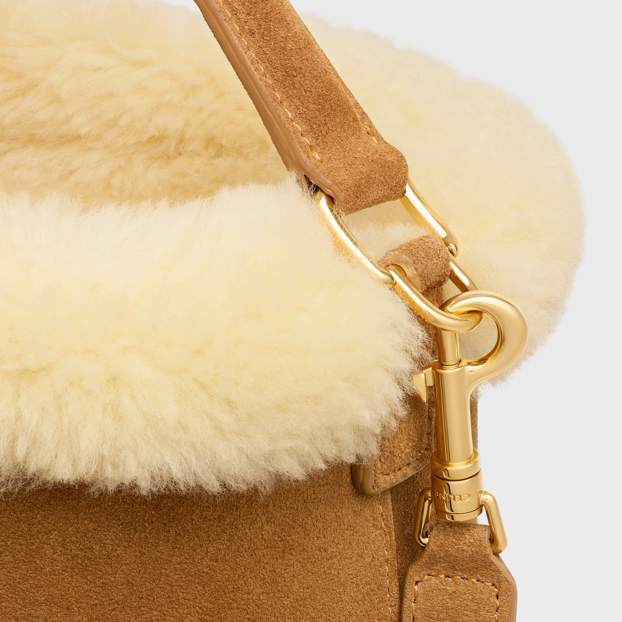 Celine Medium Louise Bucket Bag With Shearling Trim In Brown