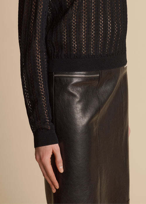 Khaite Colleen Crewneck Long-sleeve Pointelle Knit Top In Black