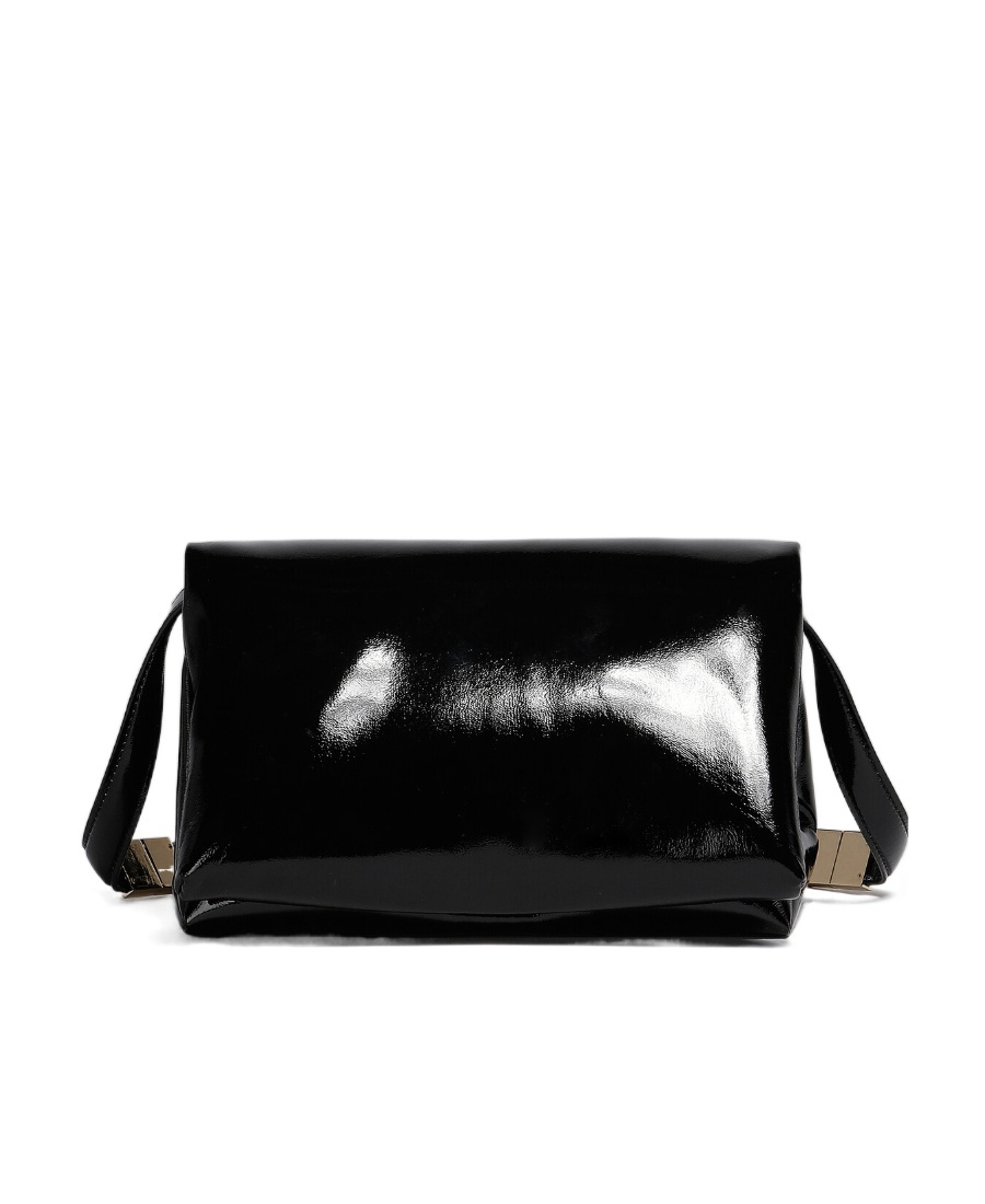 Marni Small Prisma Patent Shoulder Bag In Black