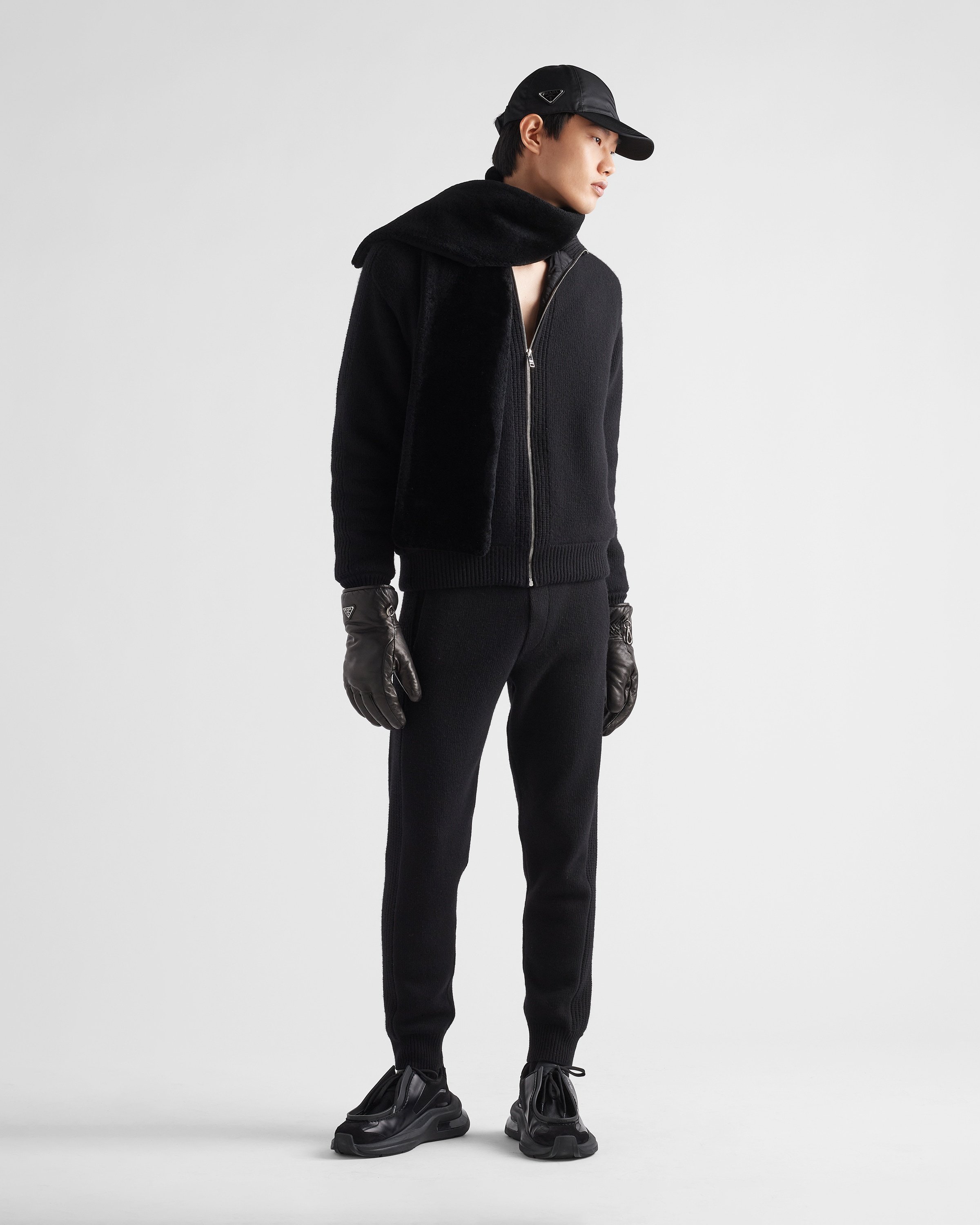 Prada Triangle-logo Wool-cashmere Cardigan In Black