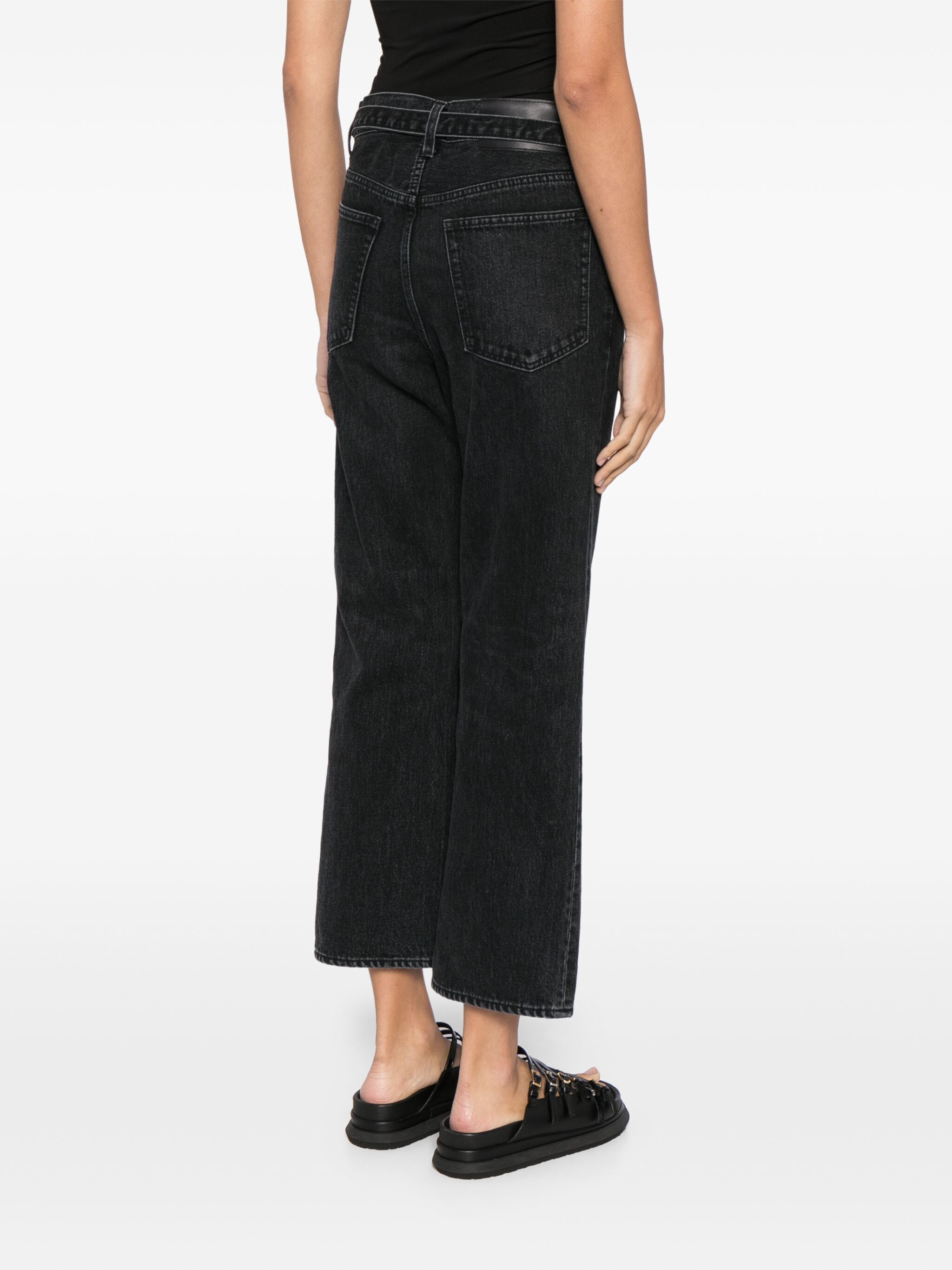 Sacai Belted Crop Bootcut Jeans In Black
