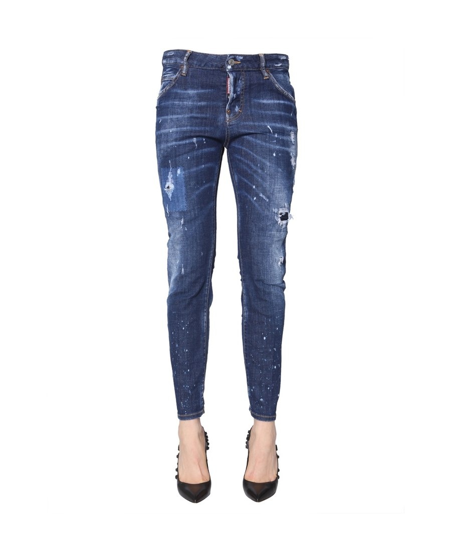 Shop Dsquared2 Logo Details Jeans In Blue