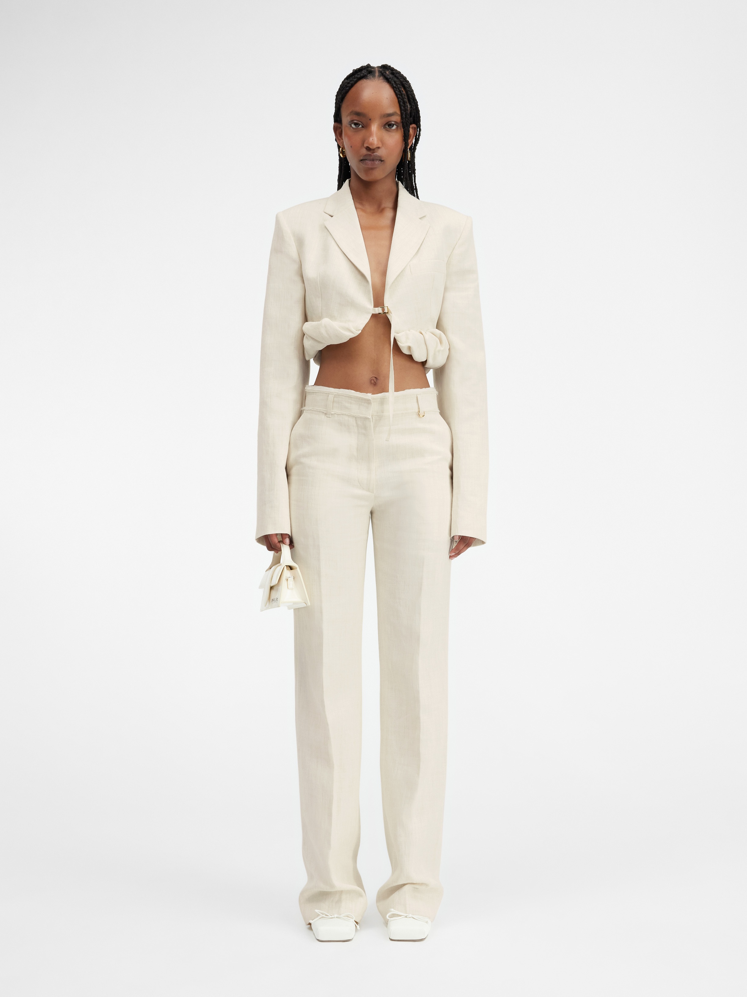 Jacquemus Short Suit Jacket With Crimped Edge In White