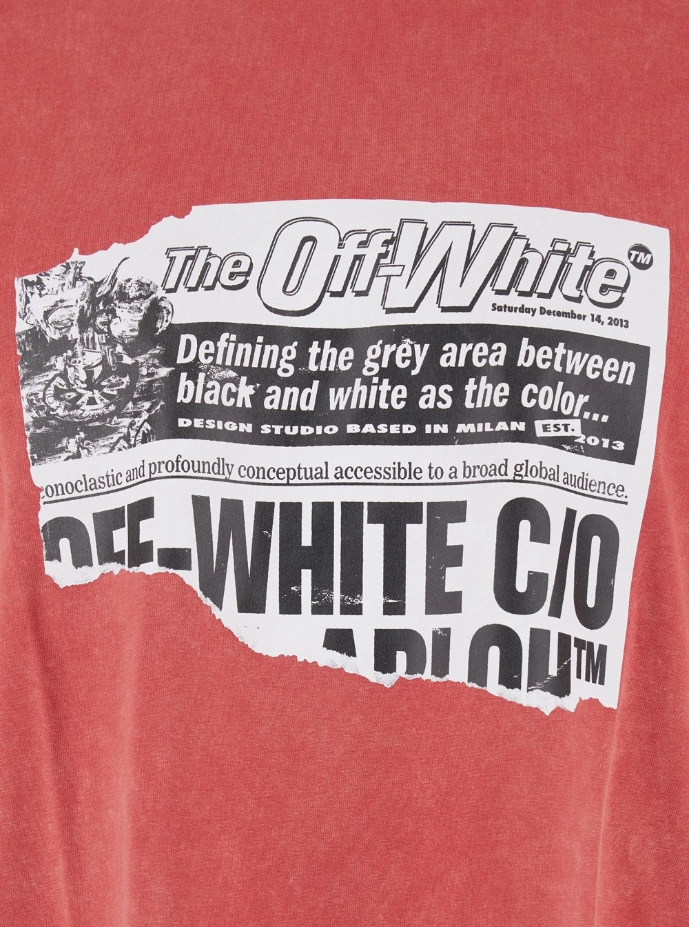 Off-white Red Crewneck T-shirt With Print On Front And Rear And Faded Effect In Cotton Man In Red