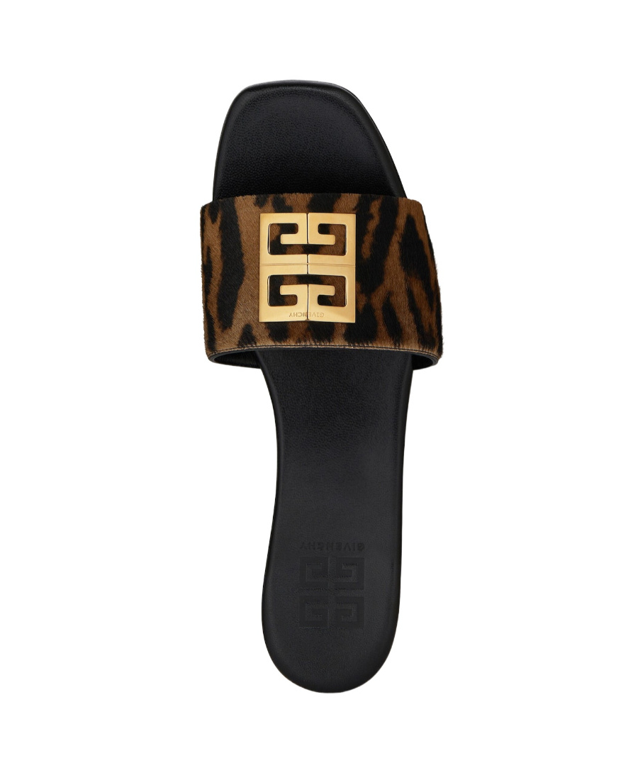 Givenchy Logo Leopard Print Slippers In Black