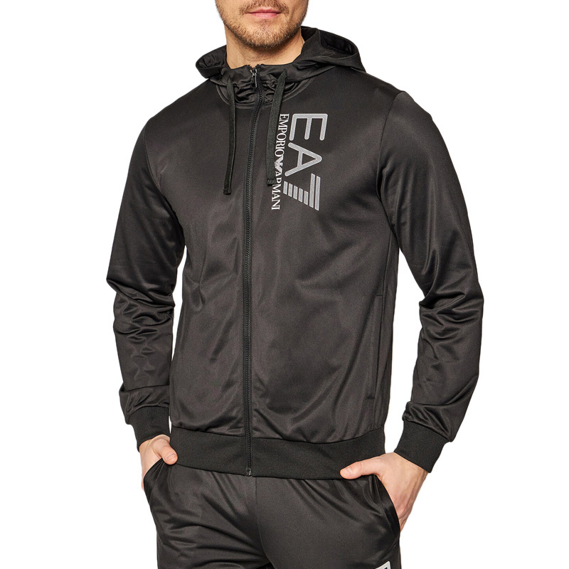 Emporio Armani Hooded Long-sleeved Sports Suit In Black