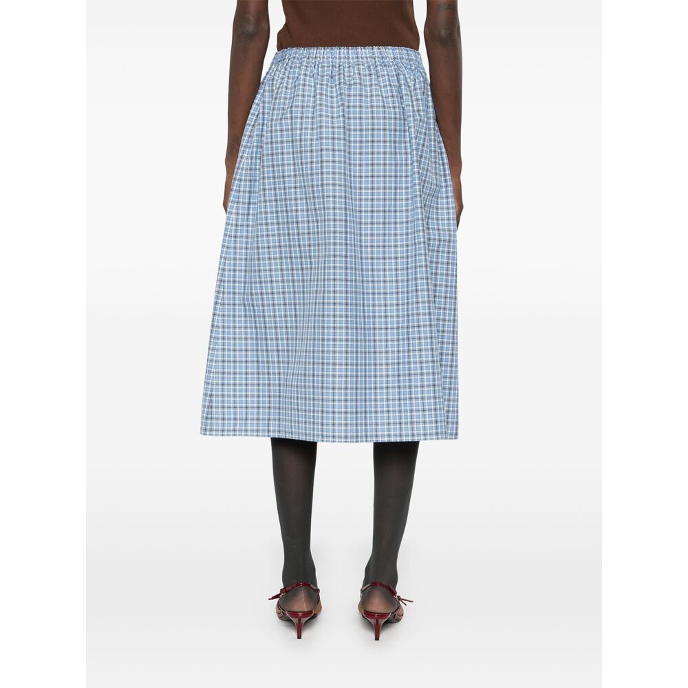 Miu Miu Plaid-check Midi Skirt In Gray