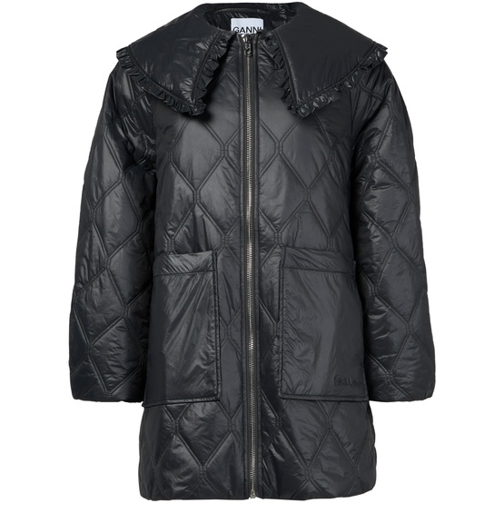 Ganni Womens Black Sand Shiny Quilted Recycled-nylon Jacket In Black
