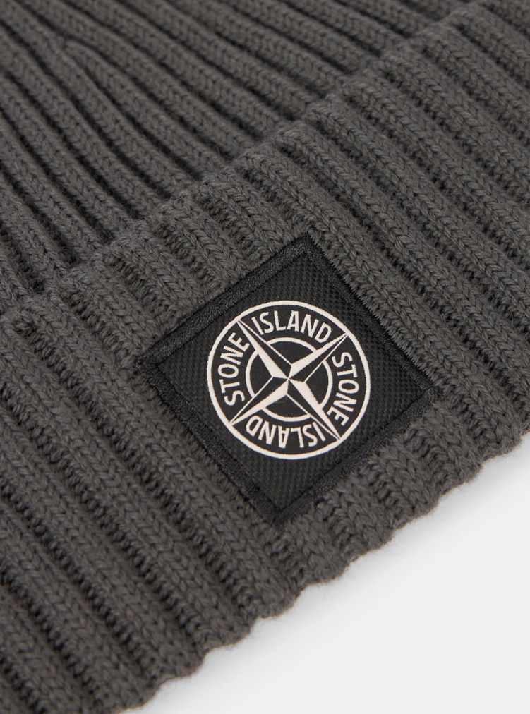 Stone Island Beanie With Compass Logo Patch In Gray