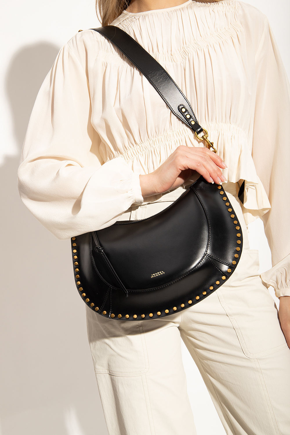 Isabel Marant Leather Shoulder Bag With Metal Details In Black
