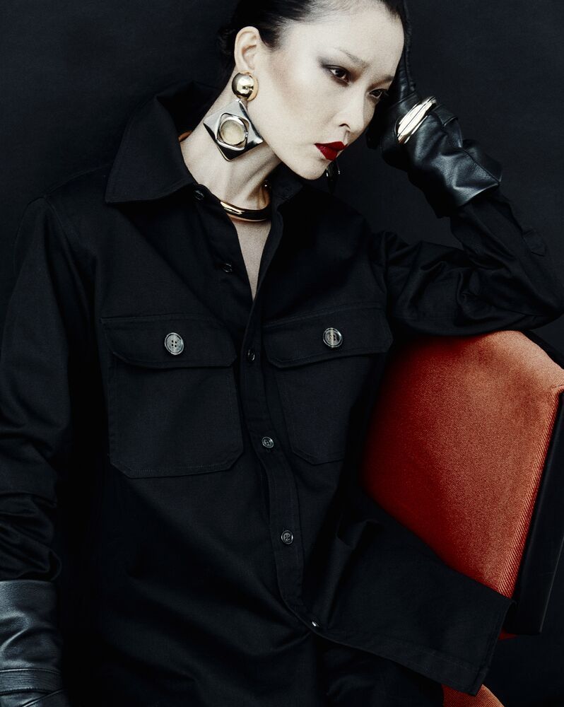 Saint Laurent Saharienne Twill Cotton Shirt In Black