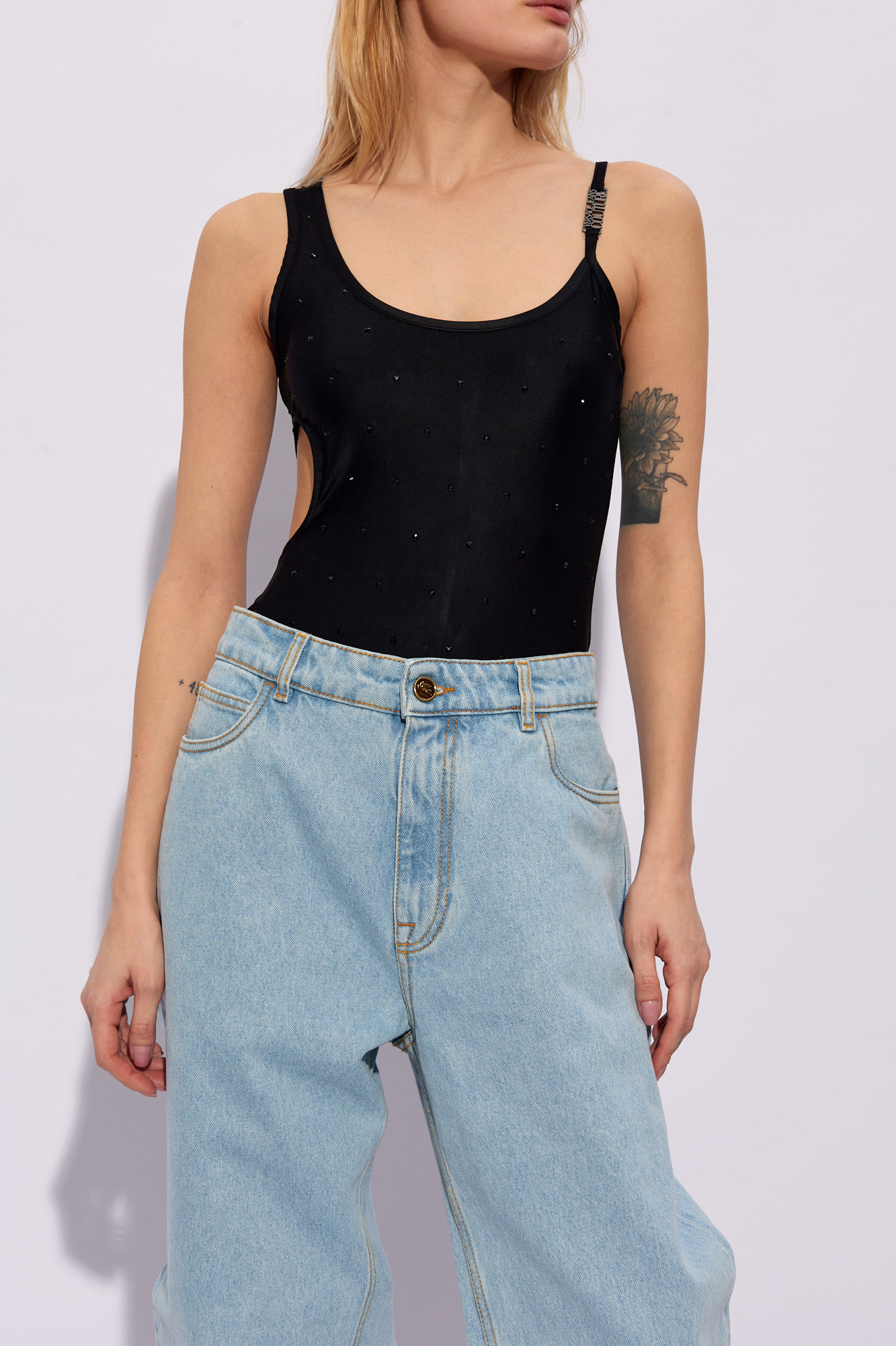 Versace Jeans Crystal-embellished Halterneck Body In Black