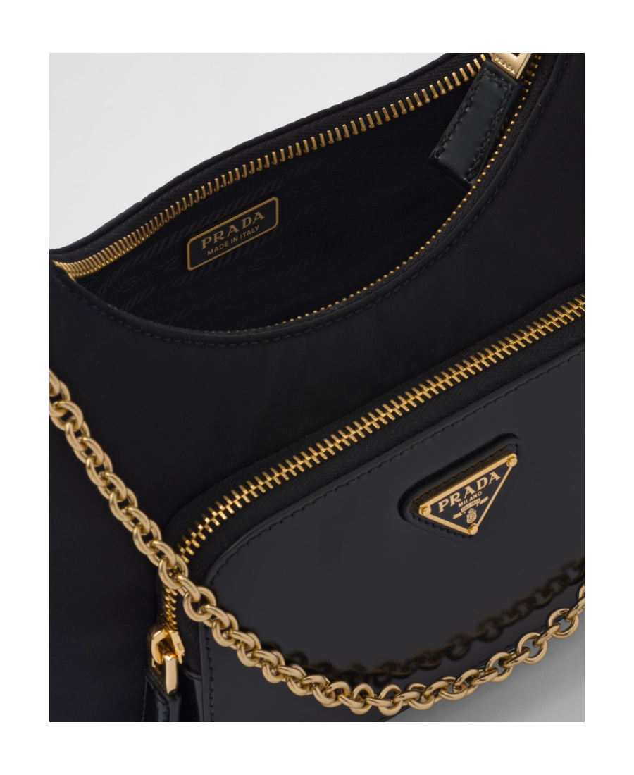 Prada Mini Re-nylon Triangle Logo Shoulder Bag In Black